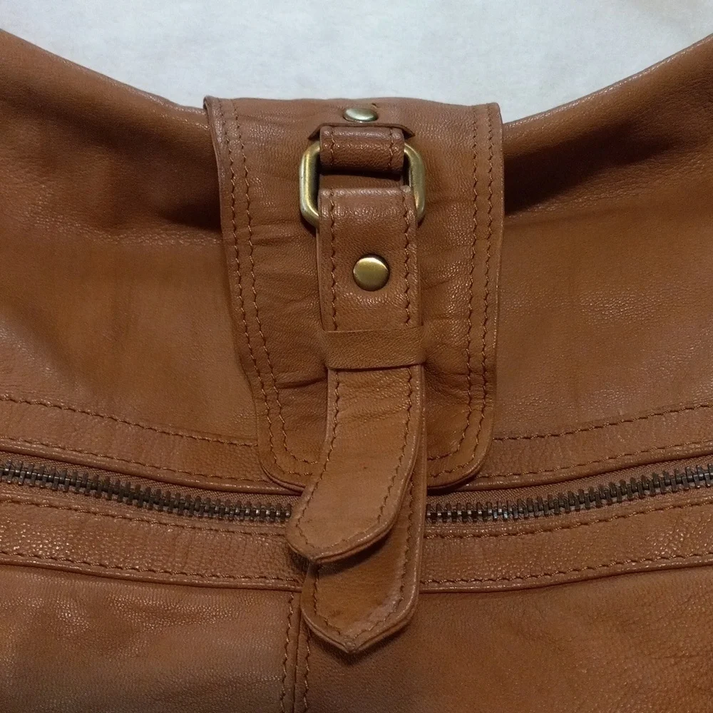 Topshop Brown Leather Hobo Shoulder Bag Slouchy Boho Tote Purse